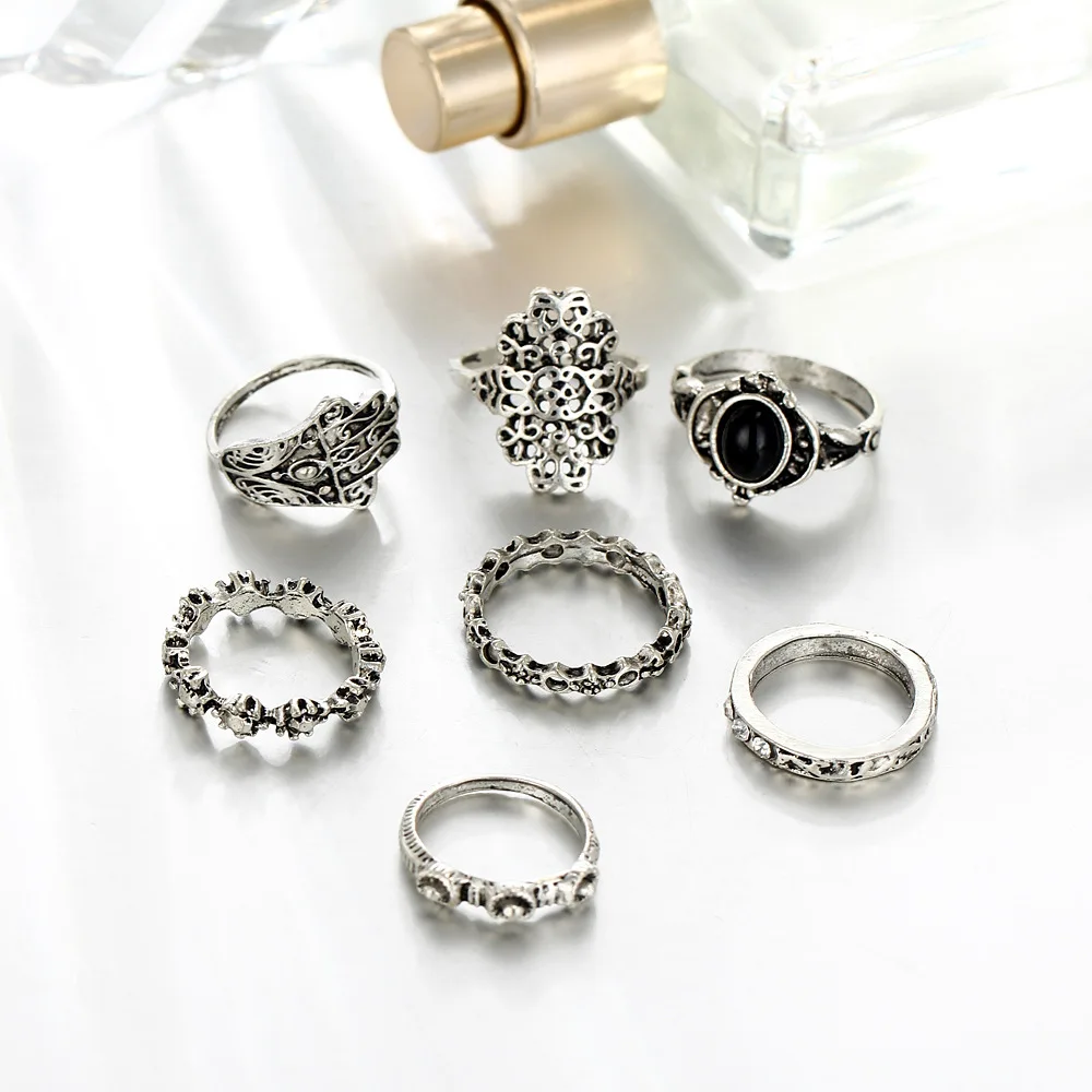 HOCOLE 7PCS/Set Boho Vintage Punk Antique Flower Carved Mini Finger Rings For Women Bohemian Knuckle Ring Set Jewelry Wholesale | Украшения
