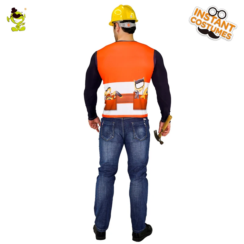 

Construction Worker Role Play Fancy Dress Worker T-Shirt With 3D Digital Printing For Adult Party Cosplay