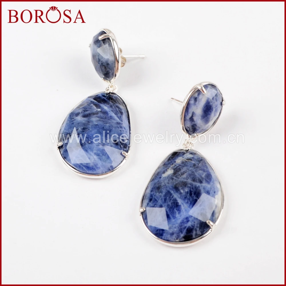 

BOROSA 5Pairs Fashion Gold/Silver Color Faceted Multi-kind Stone Dangle Earrings Gems Charm Drop Earring Jewelry for Women WX950