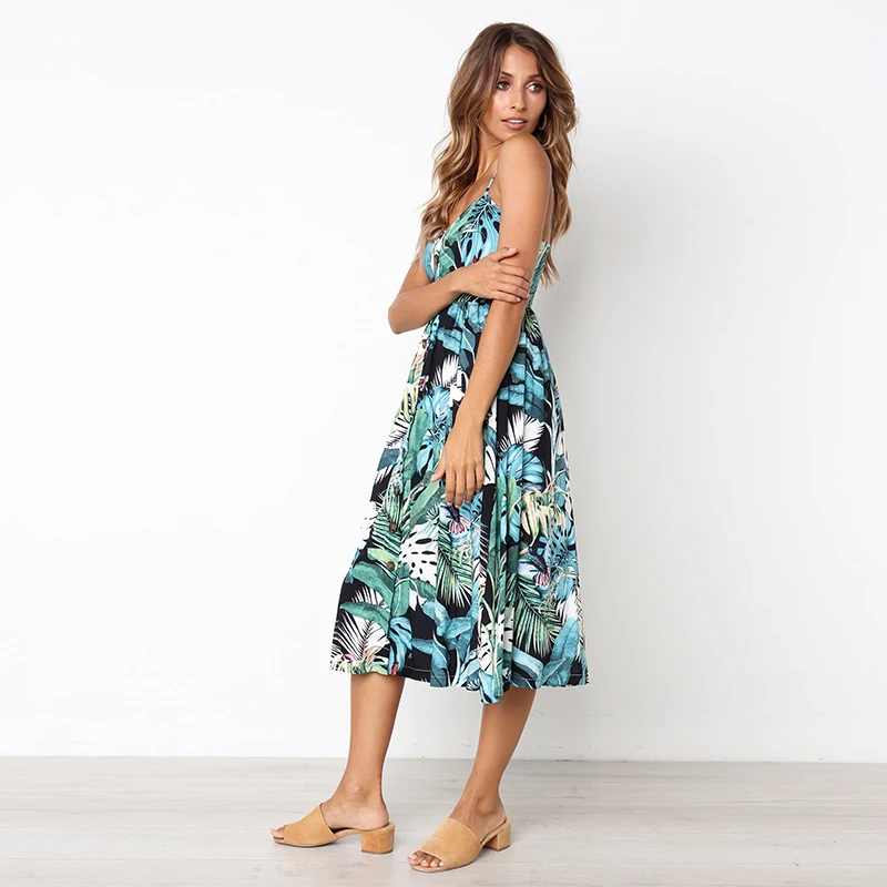 2019 летнее платье Бохо с принтом по колено женское Vestidos сексуальное пляжное Femine