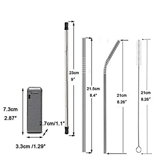 Портативная телескопическая соломенная солома из нержавеющей стали для