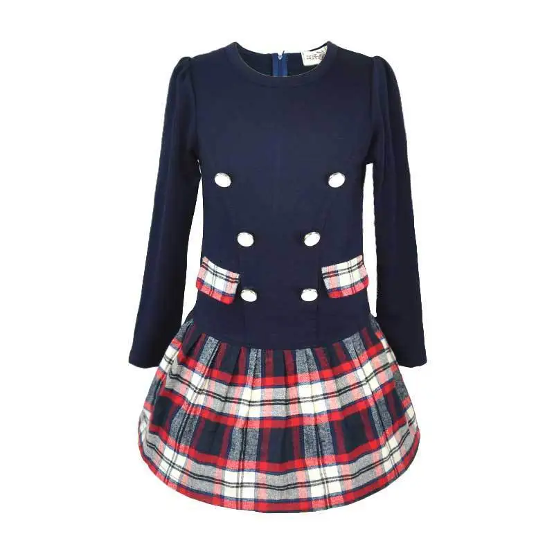 2016 весна и осень Корейской версии детская платье девушки двубортный плед школа