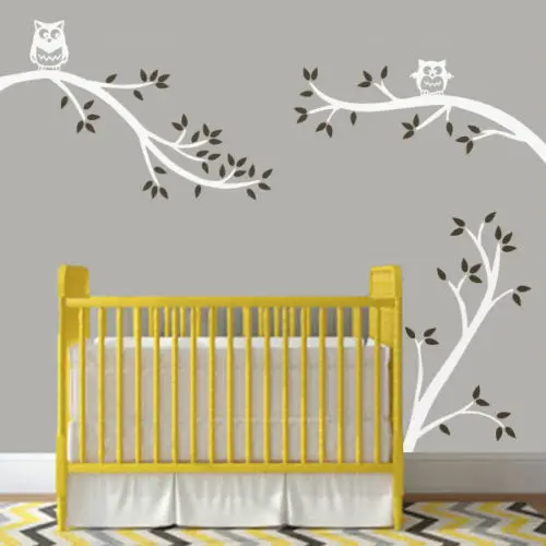 Белая Березовая елка Совы Наклейка на стену детская игровая комната съемное