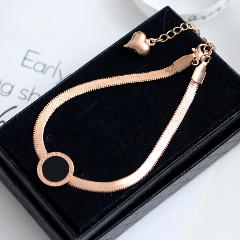 

YUN RUO 2019 Black Round Snake Chain Love Bracelet Fashion Woman Birthday Gift Rose Gold Color Titanium Steel Jewelry Never Fade