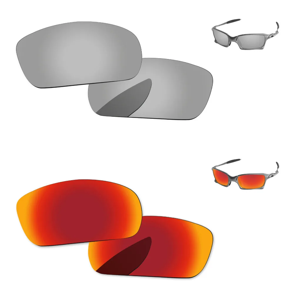 

Chrome Silver & Fire Red 2 Pairs Mirror Polarized Replacement Lenses For X Squared Sunglasses Frame 100% UVA & UVB Protection