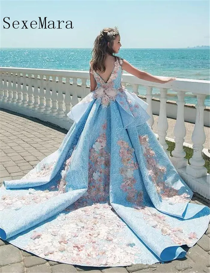 Роскошное Цветочное платье для девочек на свадьбу с 3D цветочными аппликациями и