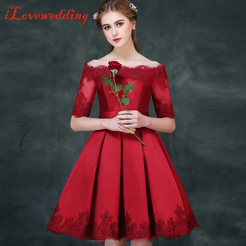 ILoveWedding/красное короткое платье для выпускного вечера атласное с коротким
