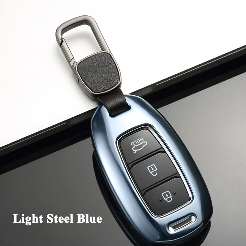 Light Steel Blue 1 шт. SEEYULE Deluxe Чехол для автомобильного ключа, чехол для хранения, стильные автомобильные аксессуары для hyundai Kona Santa Fe Santafe - Название цвета: Light Steel Blue