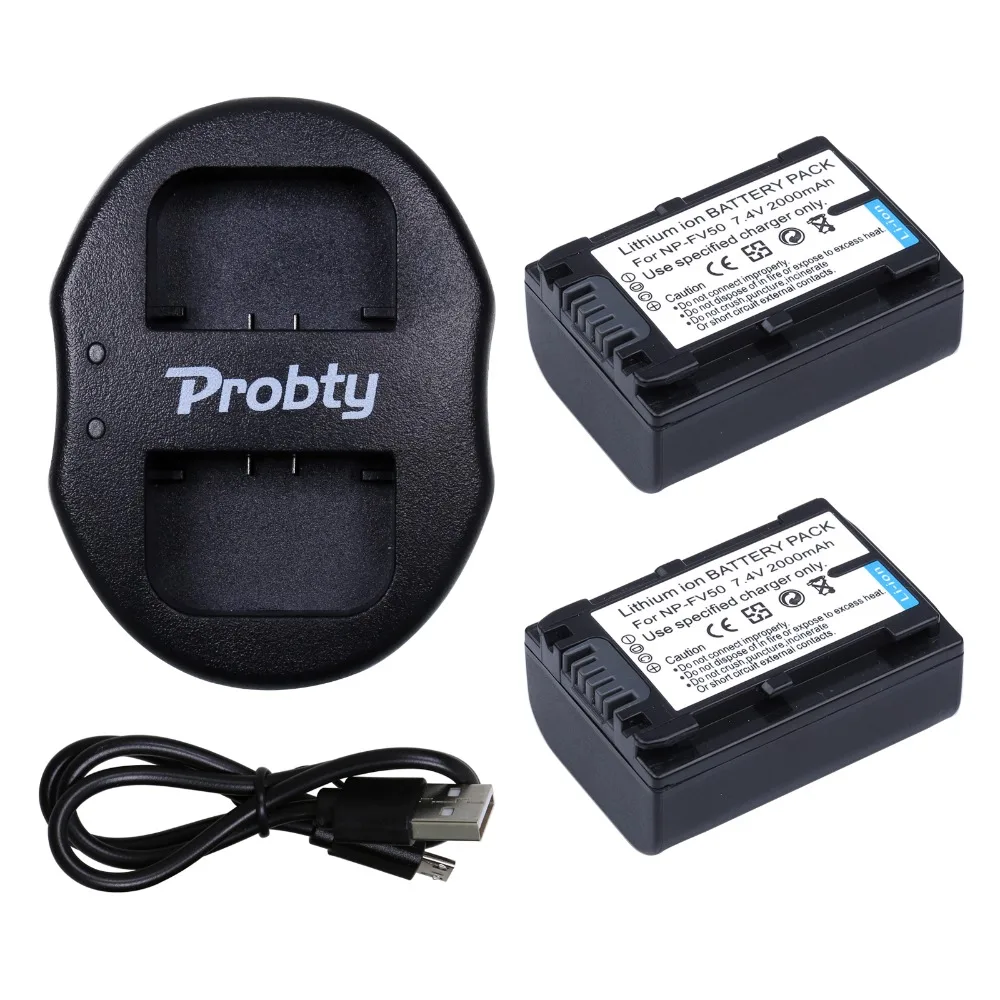 

2Pcs NP-FV50 NP FV50 Camera Battery + Dual USB Charger for SONY HDR CX390 290E PJ510 820E 790E 660E XR260 CX700E PJ50E 30E SR68