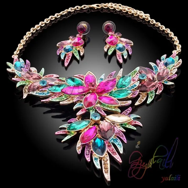 Светлый цвет кристалл комплект ювелирных изделий mix камни Итальянские золотые