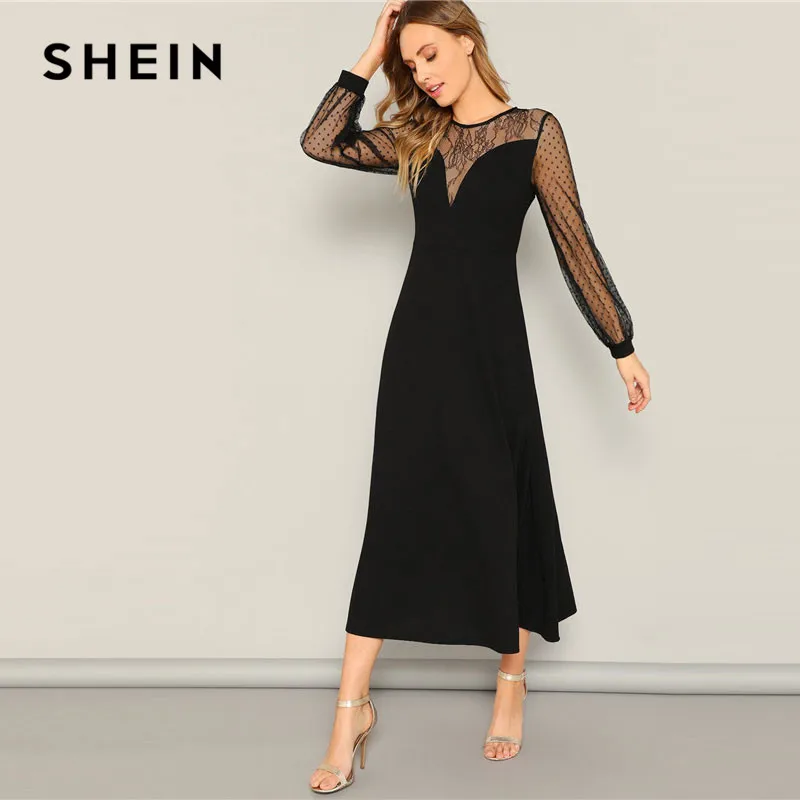 SHEIN Вечернее Макси Платье С Прозрачными Вставками, Нарядное Платье С Кружевной Отделкой