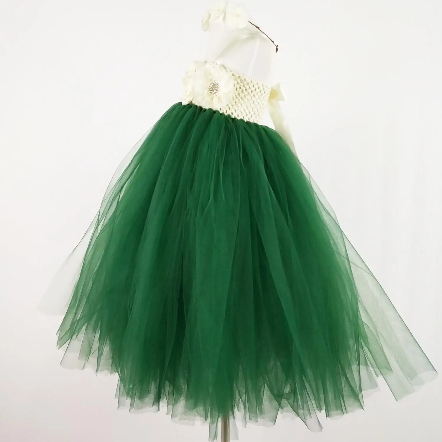 POSH DREAM Bohemian Teal Green Flower Girls Wedding For Party with Headband Kids Children clothing | Детская одежда и обувь