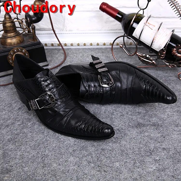 Мужские модельные туфли Choudory черные из натуральной кожи питона с пряжкой и
