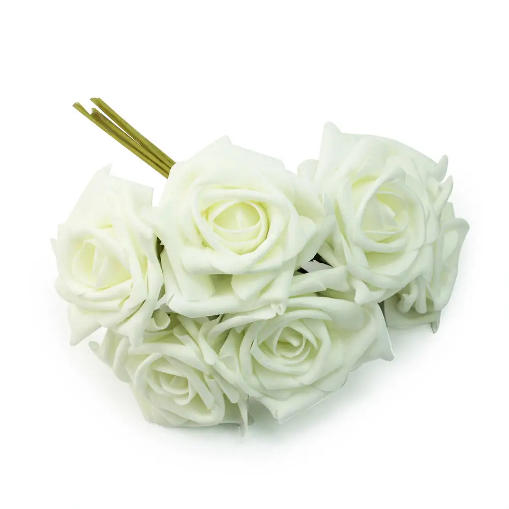 Искусственные искусственные розы из ПЭ 1 букет 6 шт. венки белой пены цвета