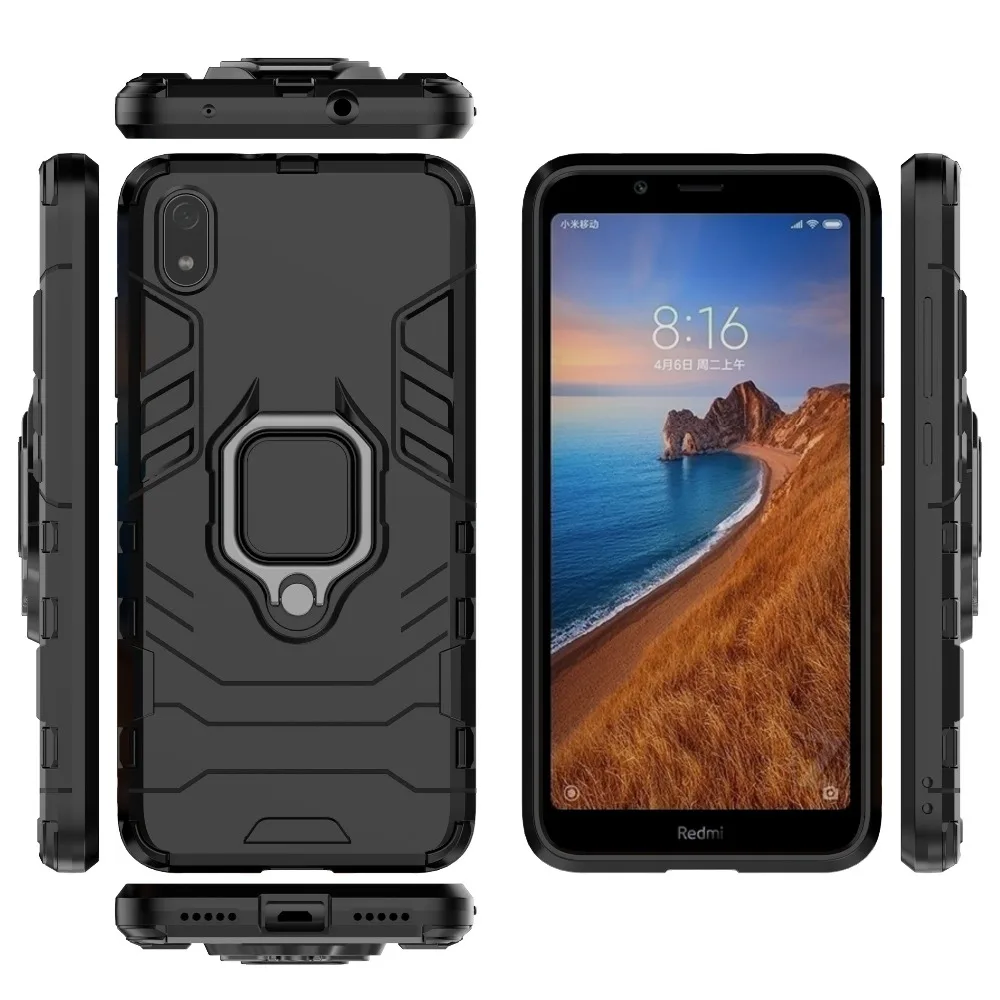 Для Xiaomi Redmi 7A автомобильный магнитный держатель-кольцо для пальца чехол на Redmi 7 A Роскошный Гибридный Силиконовый PC прочный защитный чехол для Redmi 7a
