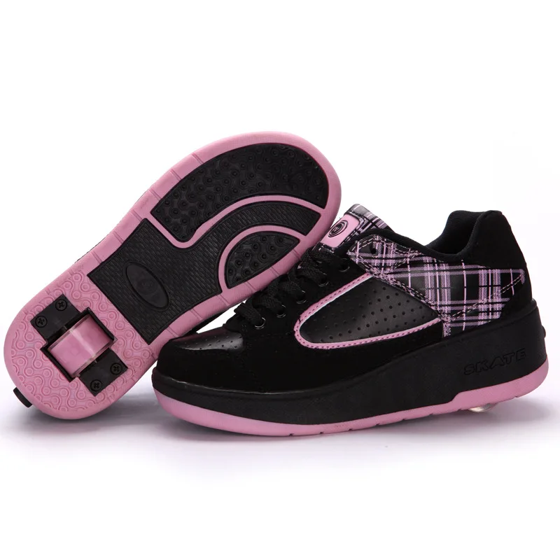 Черная детская обувь с светодиодный детский роликовый скейт кроссовки Heelys колеса Светящиеся светодиодный светильник для мальчиков девочек Zapatillas Con Ruedas - Цвет: AS picture