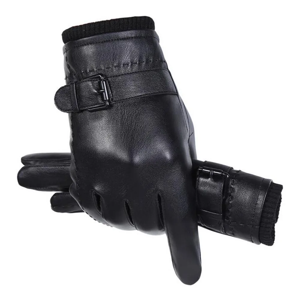Winter Mens Long Leather Gloves Wool Warm Touchscreen Gloves Waterproof Fur Mittens Heated Cashmere Gloves Motorcycle Gants