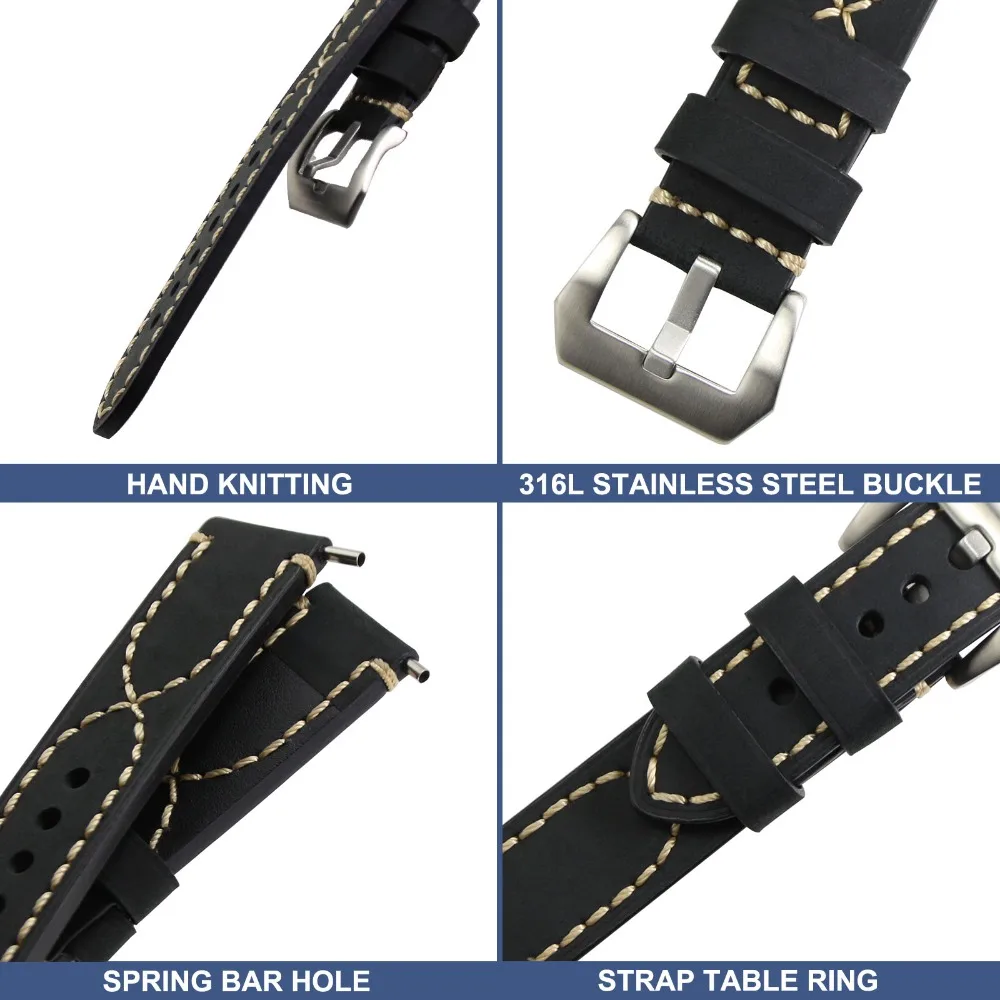 ZLIMSN Watch Accessories Genuine Leather Watch Band For Panerai Watchband Wrist Belt 20mm 22mm 24mm 26mm Black Brown Watch Strap