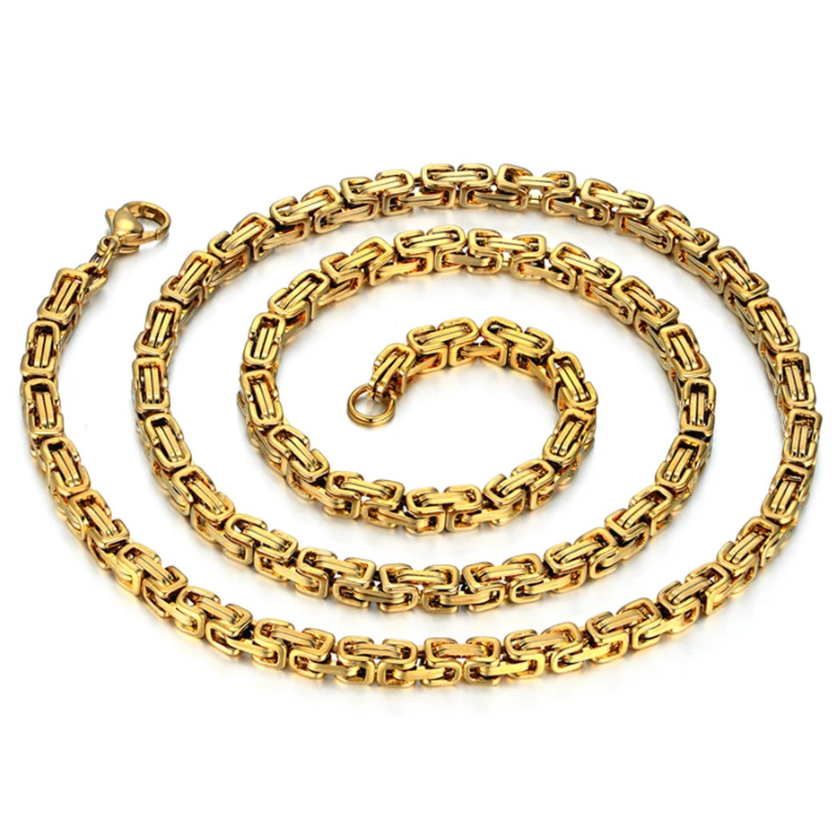 Neck Heavy Gold Chain For Men Thick Long Necklaces Male Color Hiphop Stainless Steel Byzantine Necklace 2019 Collares|Цепочки| |