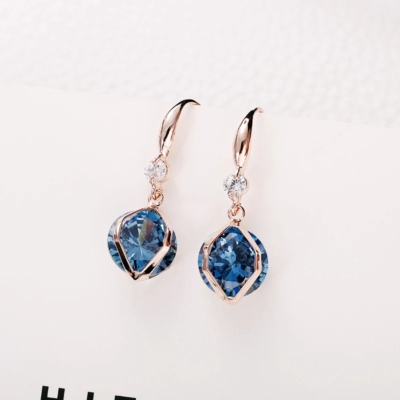 Manxiuni Jewels Роскошные серьги в форме капли воды Розовое золото Цвет Синий Кристалл Мода Циркон Висячие серьги для женщин помолвка