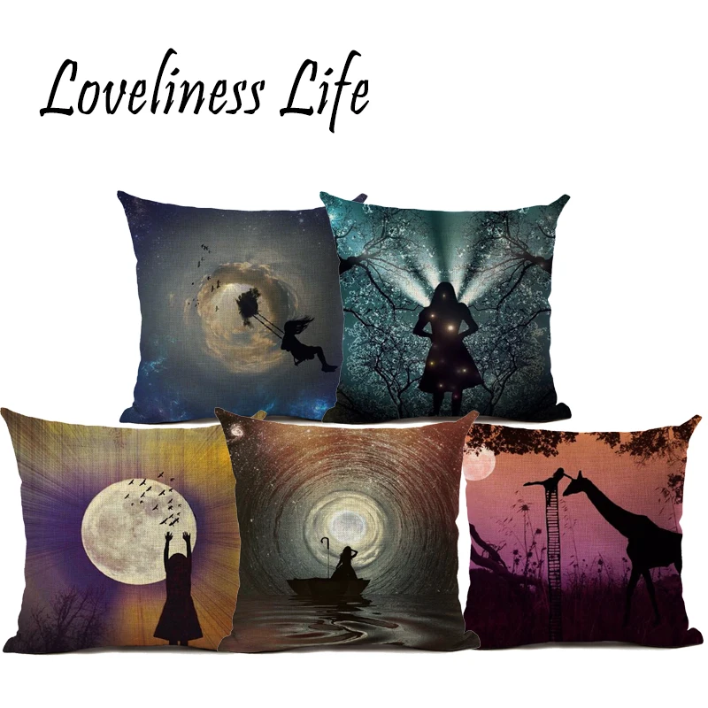 Уникальный Дизайн Луна девушка мечтает подушки Чехлы хлопковый льняной Заказная