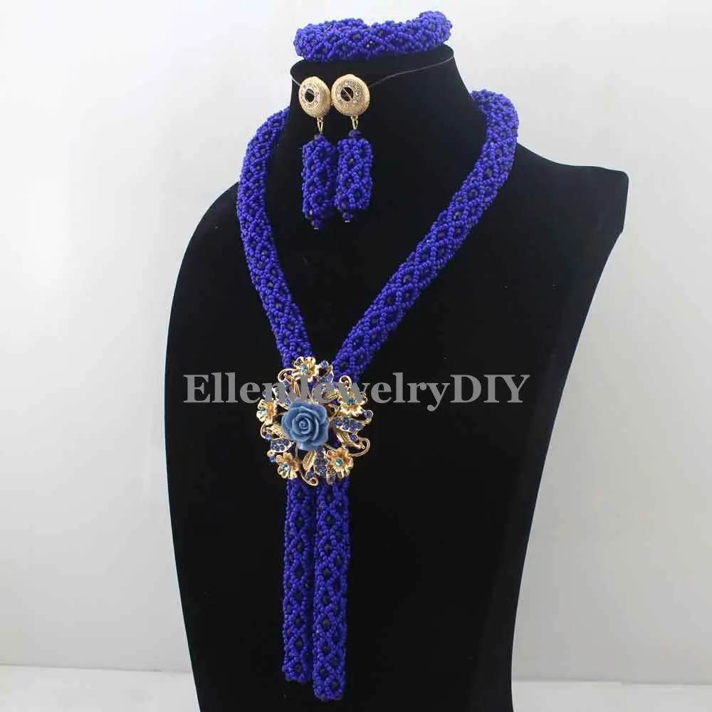 Роскошные нигерийские Свадебные бусины Королевского синего цвета комплект