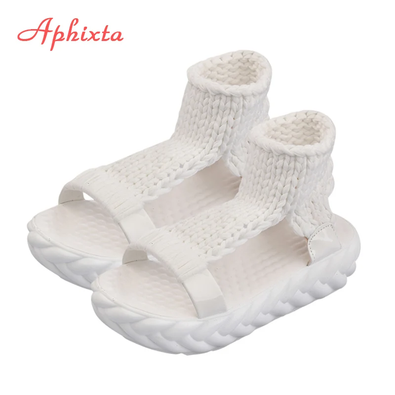 Beige Aphixta/; Босоножки на платформе и каблуке; женская обувь; женские блестящие летние шлепанцы без застежки с блестками; zapatos Mujer; женские сандалии - Цвет: Beige