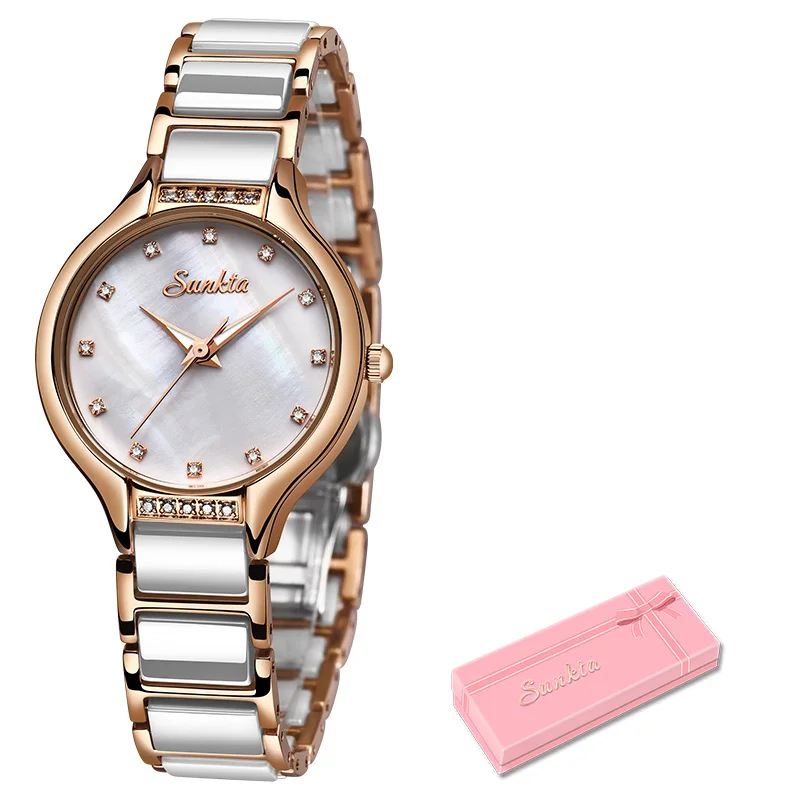 Rose gold white Женские часы лучший бренд класса люкс Япония кварцевый механизм из нержавеющей стали золотой серебряный ремешок водонепроницаемые часы женские Relogio Feminino - Цвет: Rose gold white