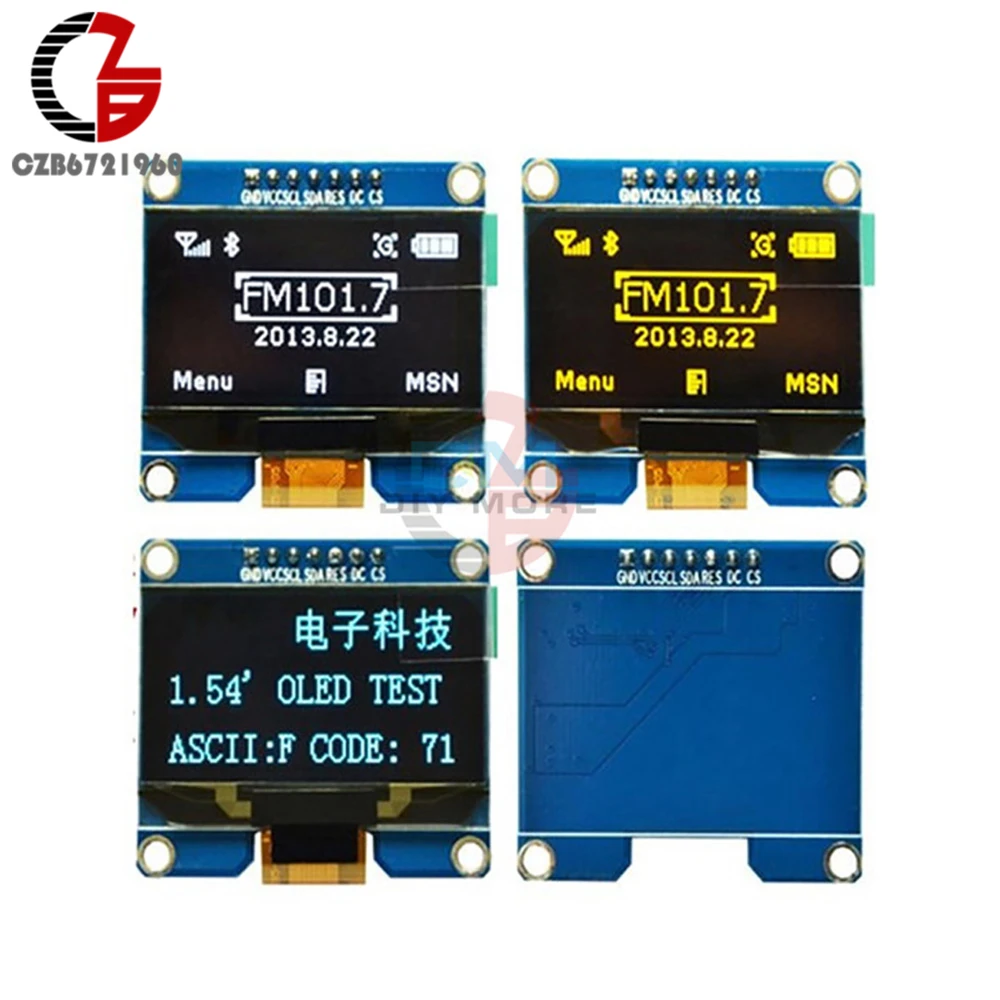 

3.3V-5V 7PIN White/Yellow/Blue 1.54 inch 1.54" OLED Screen Module SSD1309 Drive IC for SSD1306 IIC / SPI Interface 128*64