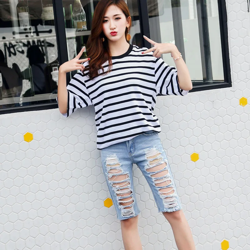 Женские джинсовые шорты-бойфренды повседневные шорты до колена с дырками лето 2021