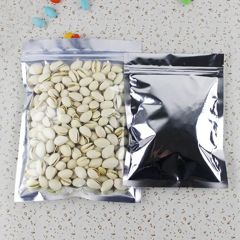 50 шт. серебряная алюминиевая фольга Reclosable Ziplock сумка Передняя прозрачная