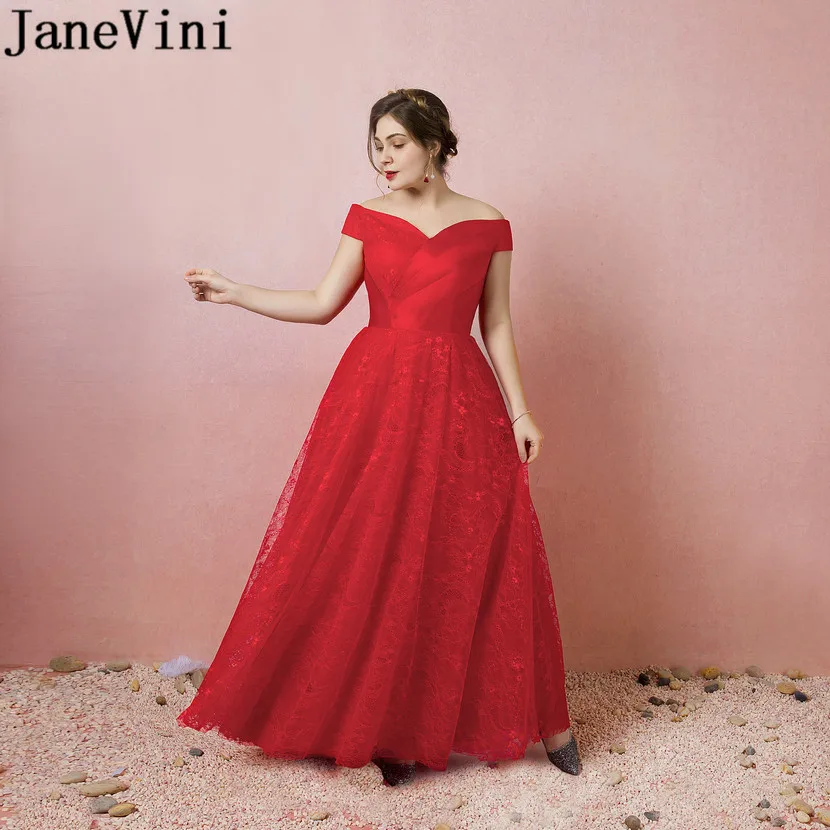 

JaneVini Nedime Elegant Dress Women For Wedding Party Red Lace Floor Length Bridesmaid Dresses Plus Size Long Women Formal Dress