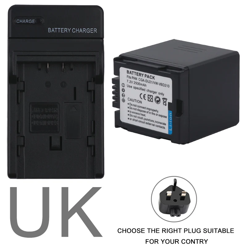 UK 2 шт. CGA-DU21 CGA DU21 Батарея для цифрового фотоаппарата Panasonic VW-VBD210 NV-GS330 DZ-BP21 GS400 GS408 GS500 GS508 MX500 PV-GS90 - Цвет: UK