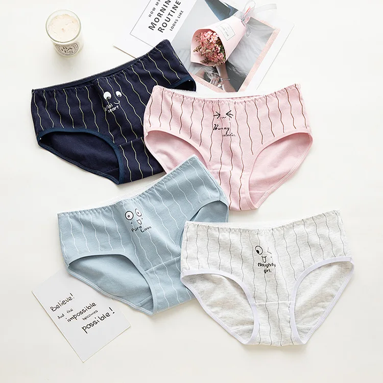 

Jhyzmy new cartoon expression underwear women's cotton mid-rise women's cotton triangle bottom pants 100% cotton