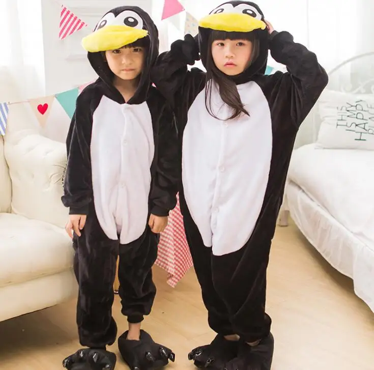 penguin Детский Комбинезон кигуруми с леопардовым медведем для костюмированной вечеринки; Детский костюм с рисунком аниме-комбинезон для девочек и мальчиков; одежда для сна с животными; пижамы - Цвет: penguin