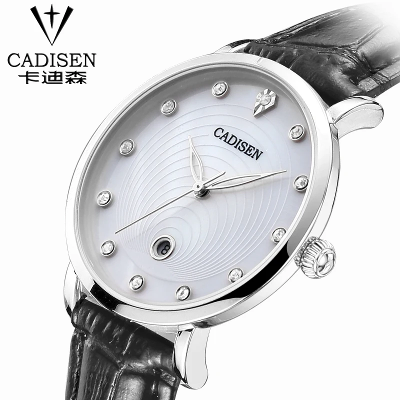 Cadisen элегантная дама часы горный хрусталь Автоматическая дата смотреть