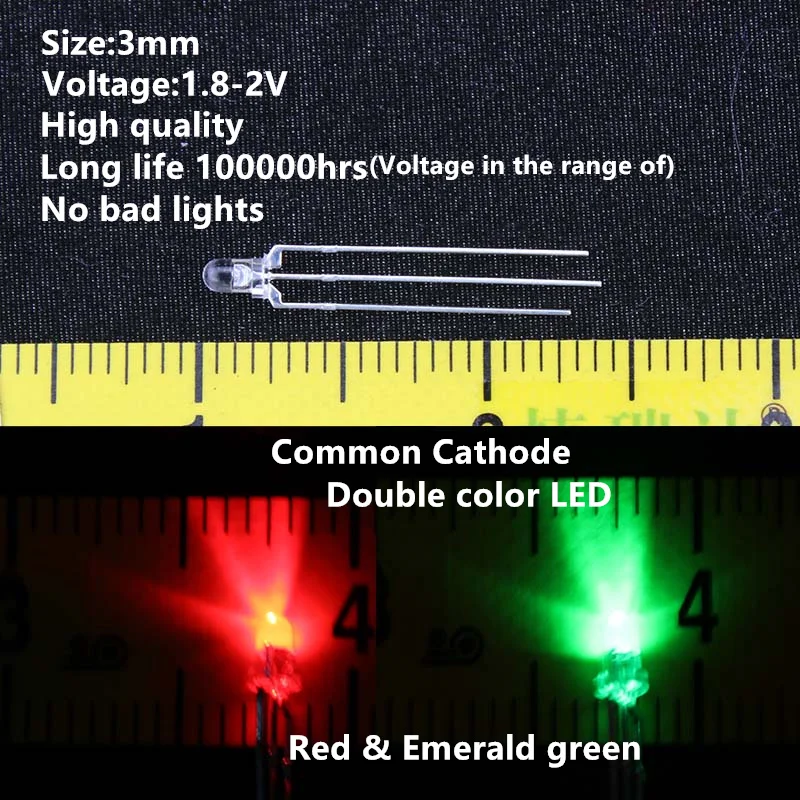 Высокое качество 20 шт СИД 3 мм круглый рассеянный красный и изумрудно зеленый