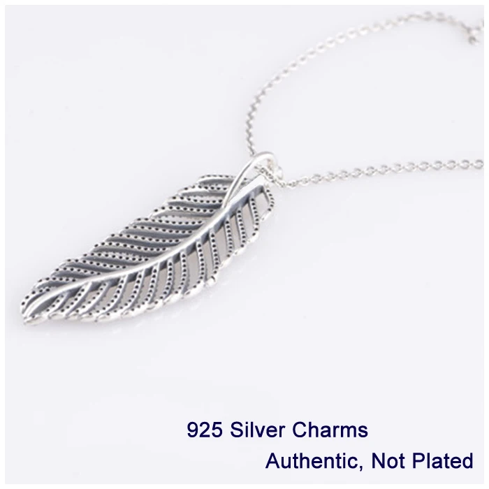 Ожерелье с подвеской-пером 100% 925 стерлингового серебра ювелирные изделия для