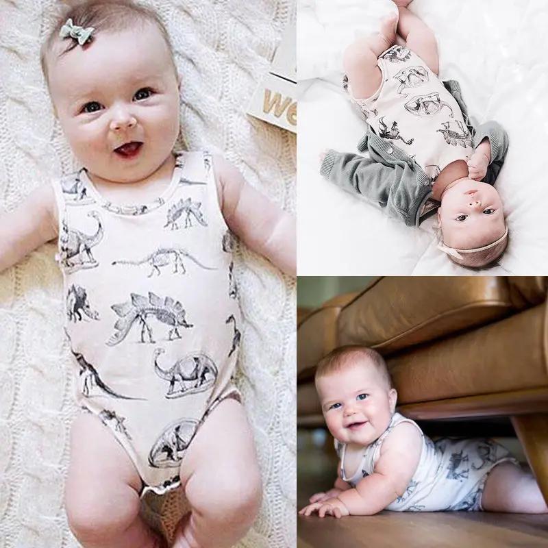 Новое поступление Одежда для маленьких мальчиков и девочек Боди с динозаврами