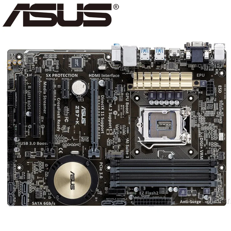 Оригинальная материнская плата ASUS LGA 1150 DDR3 i7 i5 i3 CPU 32G SATA3 USB2.0 UBS3.0 Z97 б/у настольная |