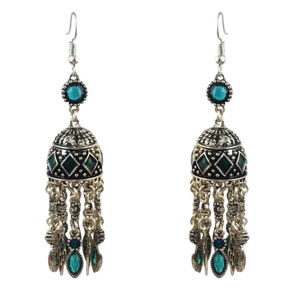 Индийские Jhumka стразы серьги для женщин богемные бисерные сережки oorbellen египетские цыганские турецкие вечерние ювелирные изделия - Окраска металла: Green