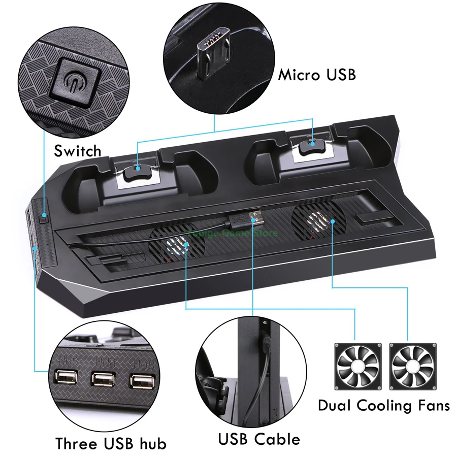 ТОНКАЯ вертикальная подставка для PS4 охлаждающий вентилятор зарядное устройство