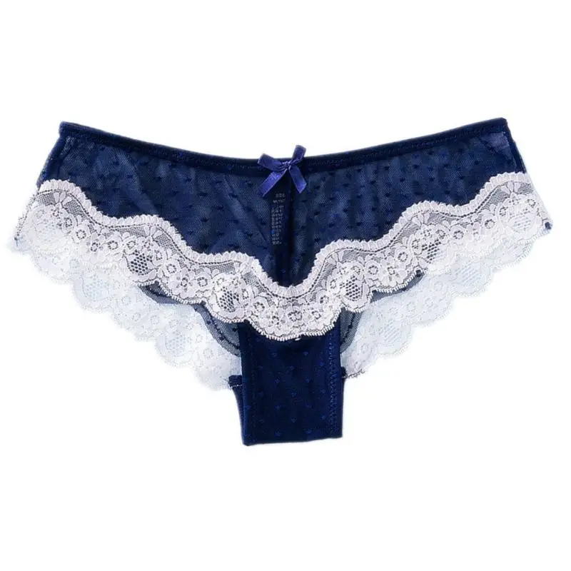 Мягкие дышащие женские трусы с низкой талией кружевные в горошек Сетчатое нижнее