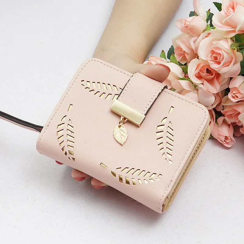 Новые женские кошельки короткий бумажник дамы молния Пряжка полый лист женский