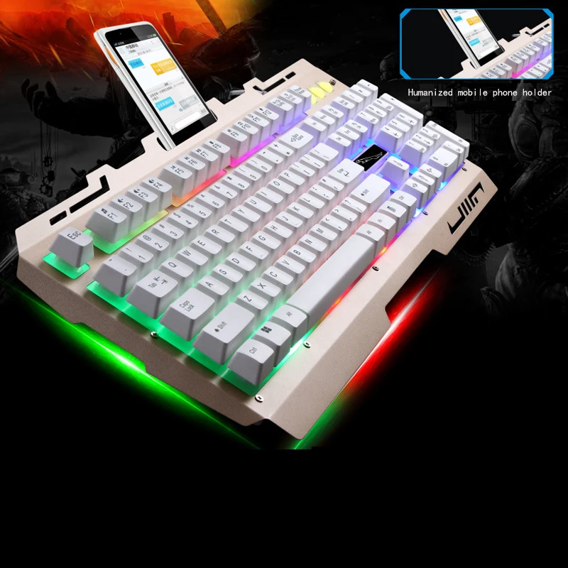 G700 Игровая клавиатура Механическая металлическая клавиатура с подсветкой USB проводной Кронштейн для мобильного телефона для ноутбука ПК
