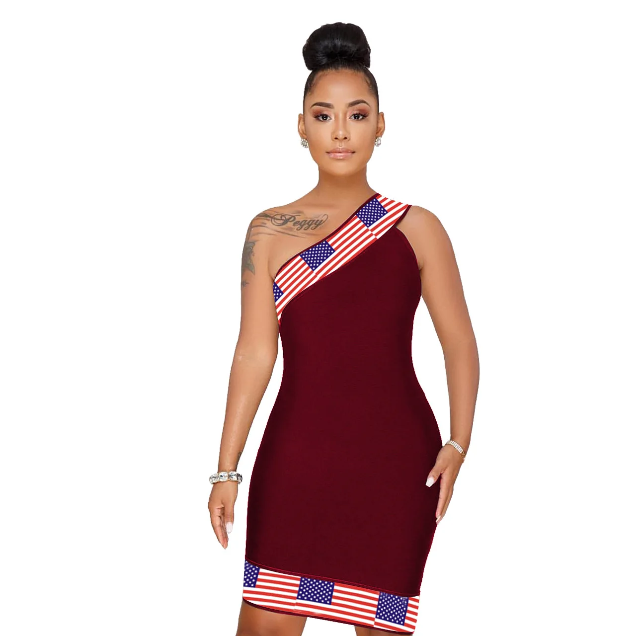 2018 spring and autumn hot new fashion flag printed sleeveless sexy dress | Тематическая одежда и униформа