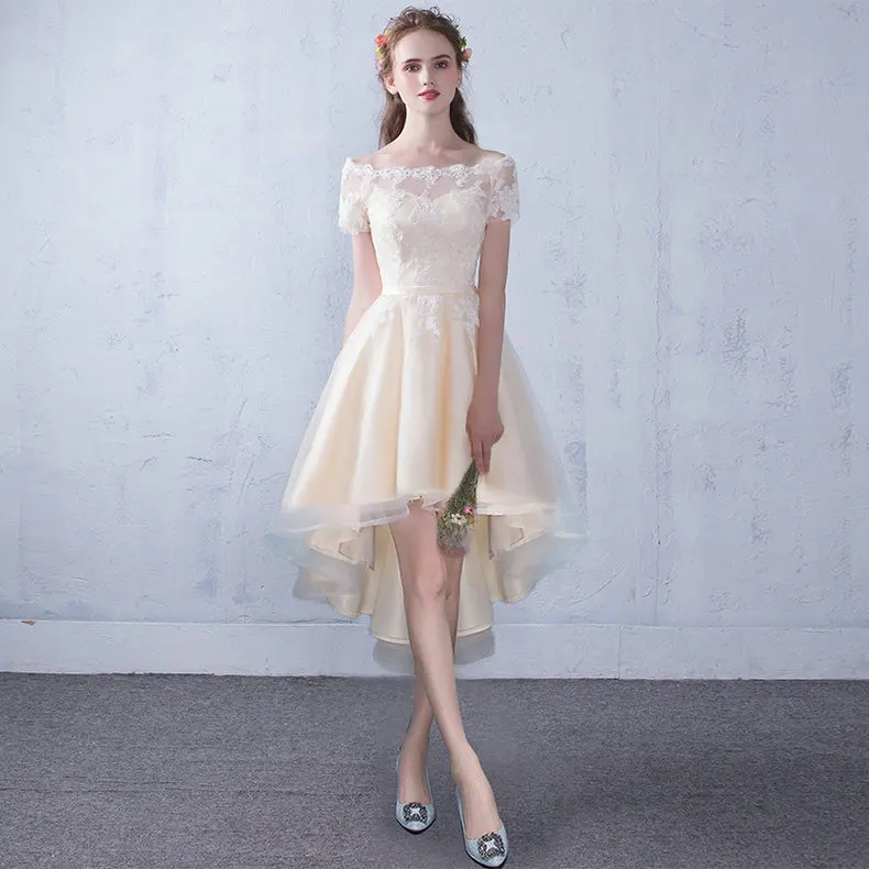 Lamya, сексуальные, высокие, низкие, элегантные вечерние платья, принцесса, vestido de festa, кружевное платье размера плюс, короткое, спереди, длинное, сзади - Цвет: Шампанское