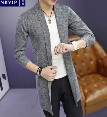 2020 spring and summer new cardigan sweater men long coat thin section korean windbreaker suits men's sweat blazers hombre grey | Мужская