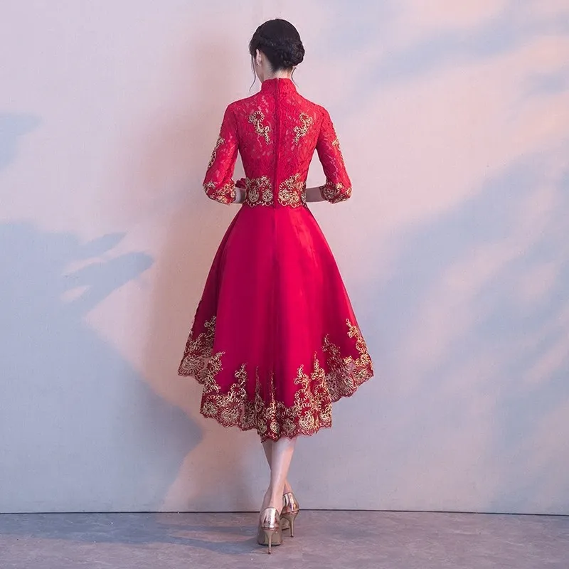 Красное китайское платье Qipao вечерние платья невесты Cheongsam новое вечернее
