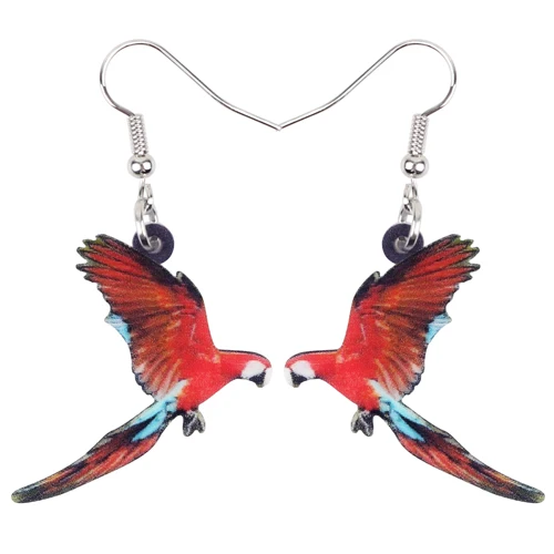 Macaw Parrot Bird-2 Bonsny акриловые летающие Voilet Sabrewing птица Колибри серьги большие длинные висячие Висячие модные украшения в виде животных для женщин девочек - Окраска металла: Macaw Parrot Bird-2
